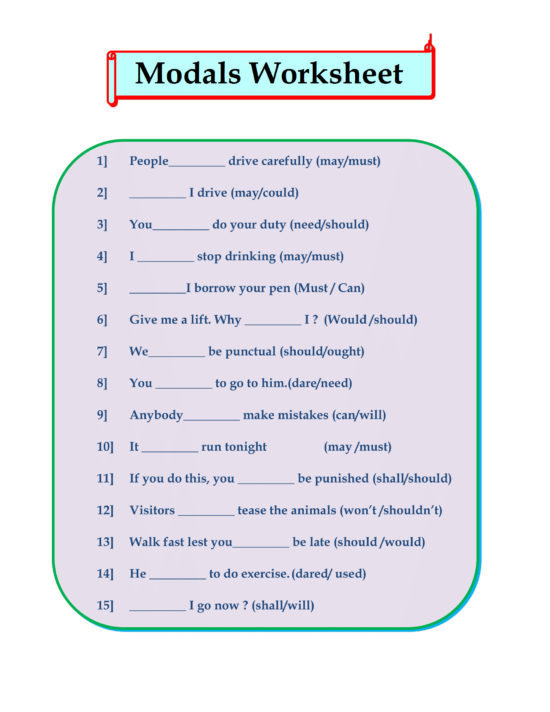 English Modals Exercises Online