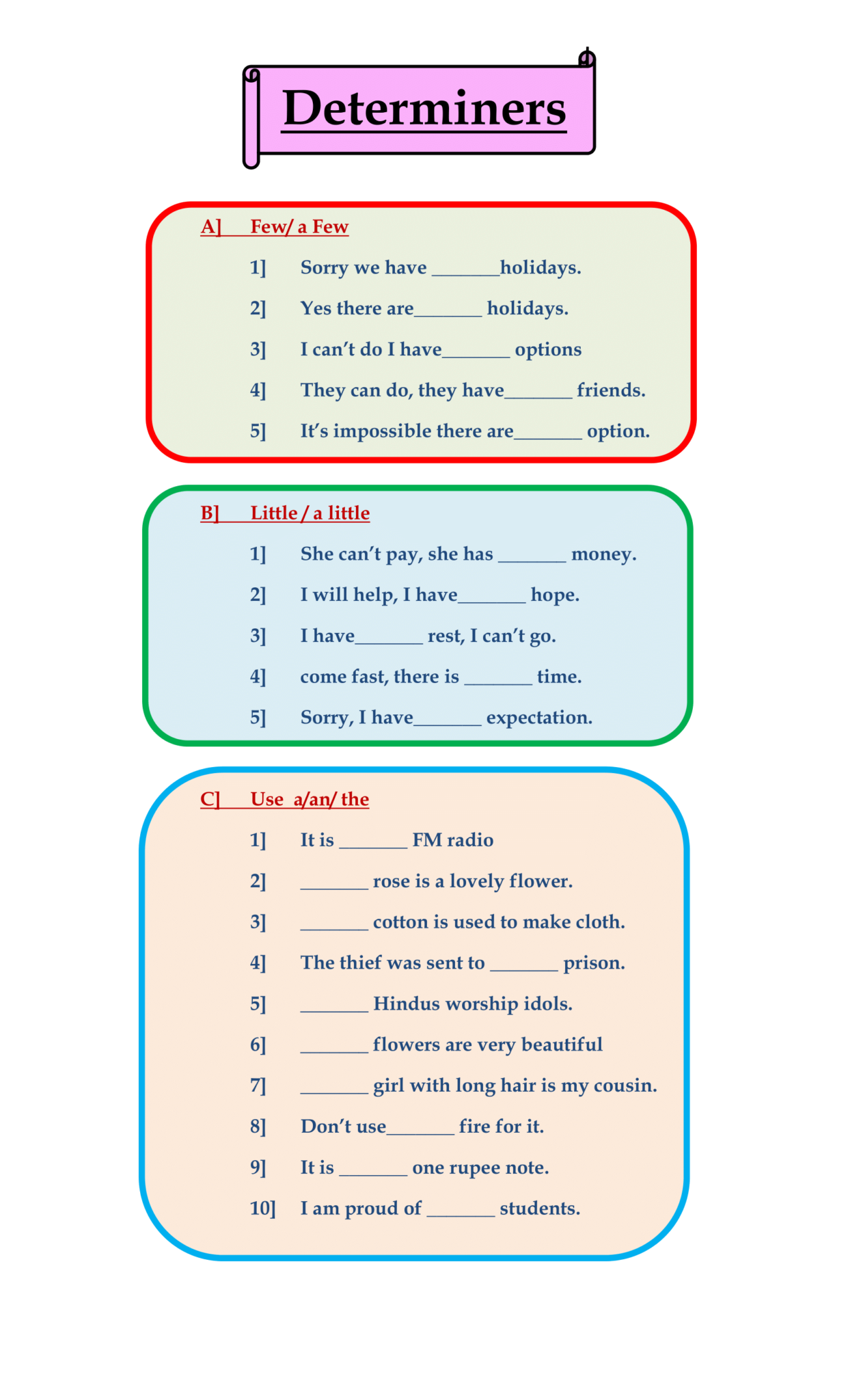Noun Determiners Worksheets For Grade 5
