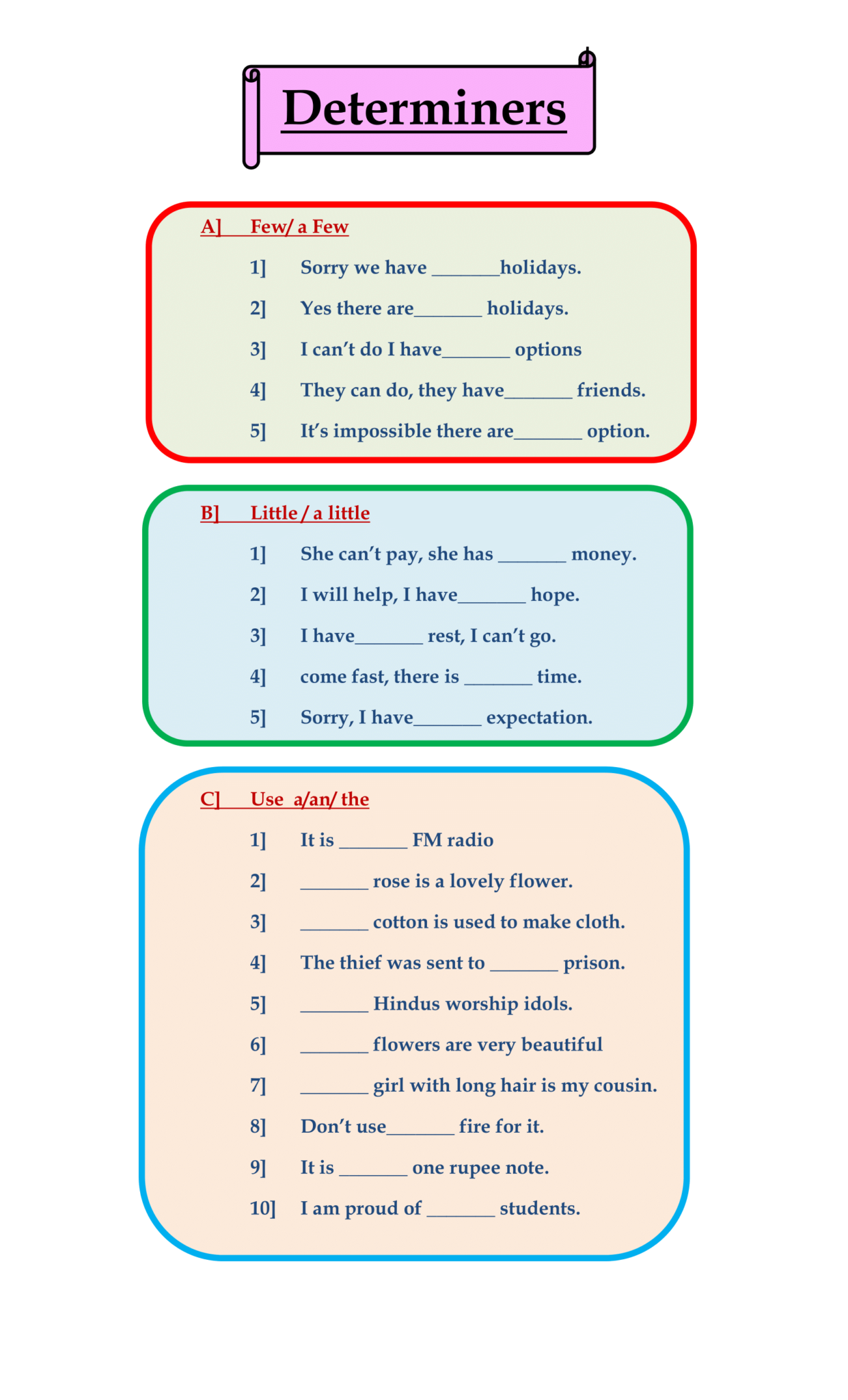 Noun Determiners Worksheet Pdf