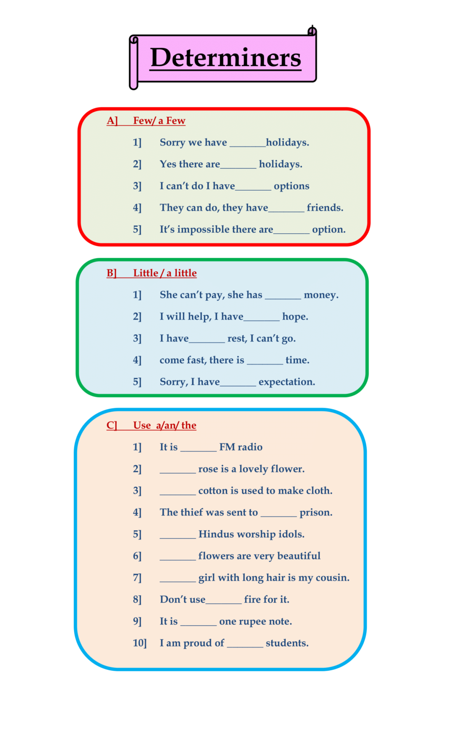 Use Of English Determiners Exercises